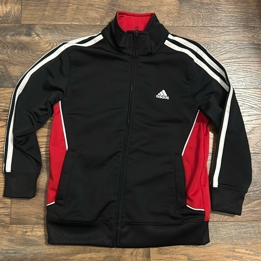 Adidas,Youth,Unisex,Boys,Black,Red,White,Full Zipper,Size 6,Jacket,Activewear